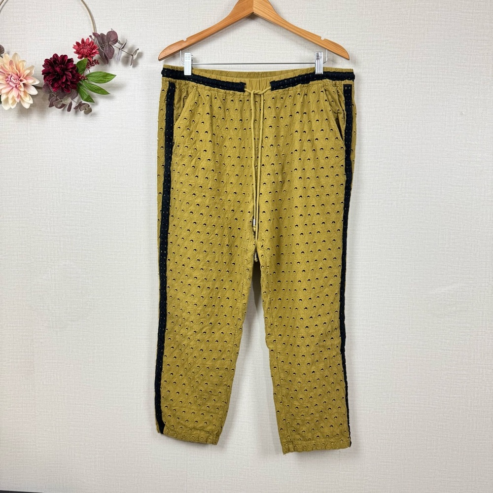 ANTHROPOLOGIE Women Avocado Green Eyelet Drawstring Adjustable Pants Large